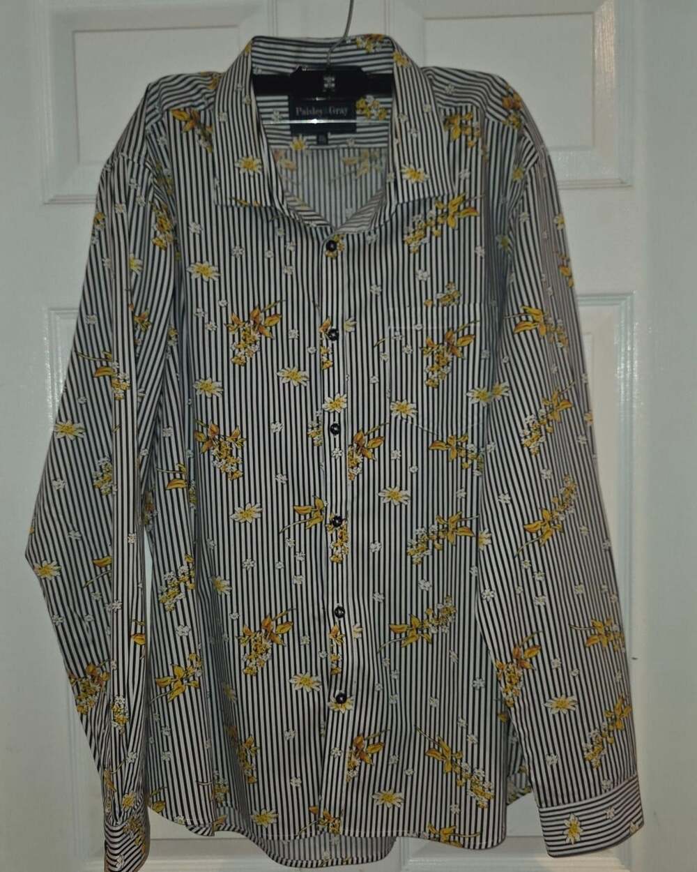 Paisley & Gray Slim Fit Long Sleeve Button Up Shirt XXL White Floral Stripe